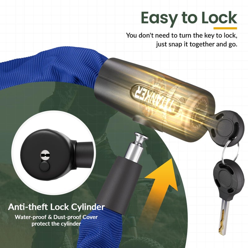 Titanker Bike Lock, 3.3 Feet Heavy Duty Anti-Theft Chain With Key - 8mm Thick Security Lock for Bicycle, Motorcycle, Door, Gate, Fence, Grill (Blue) - Image 3